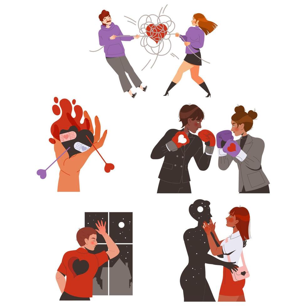 Relationship Problems with Man and Woman Suffering from Troubles in Relation Set vector