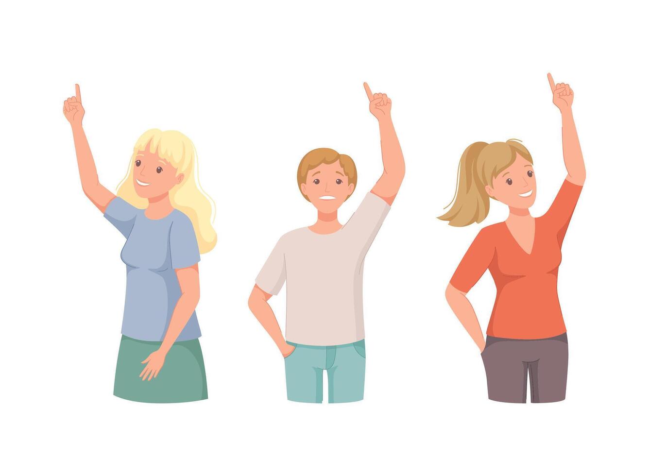 Man and Woman Character Indicating Something Pointing with Index Finger as Hand Gesture Set vector