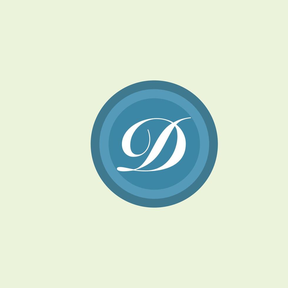 Minimalist monogram logo with the letter D in elegant serif typography inside concentric blue circles, symbolizing identity, design, branding, and creativity. vector