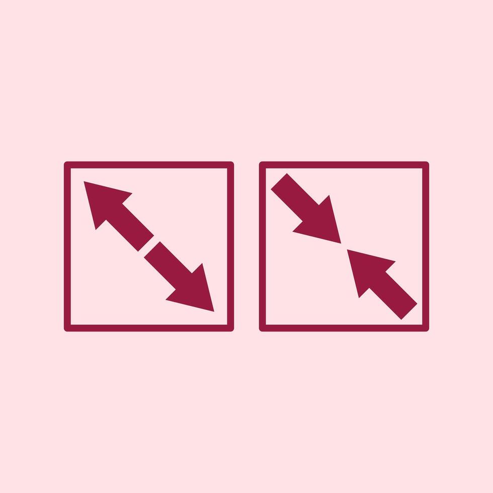 Minimal flat design illustration showing two red arrows in boxes representing expand and shrink icons, perfect for UI, UX, or responsive layout concepts. vector