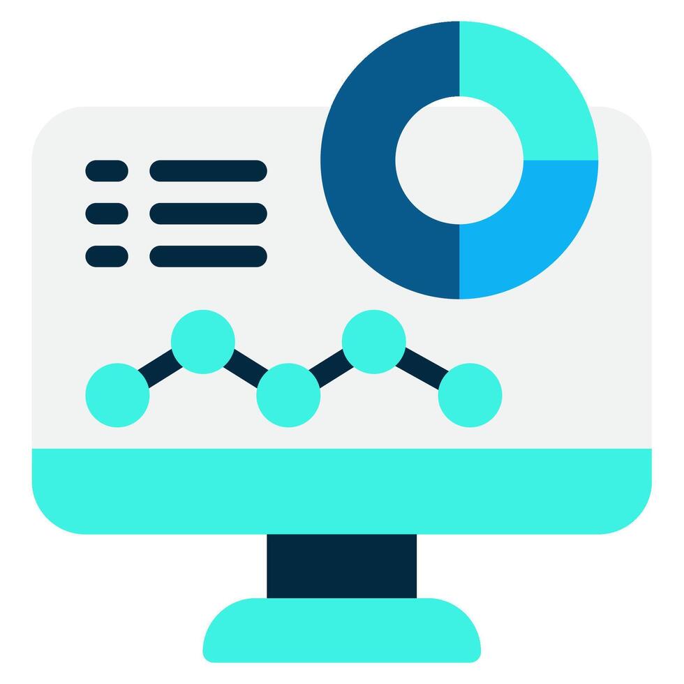 un computadora monitor con un tarta gráfico y un bar grafico vector