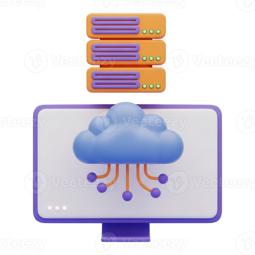 Cloud computing server on computer screen isolated on transparent background png