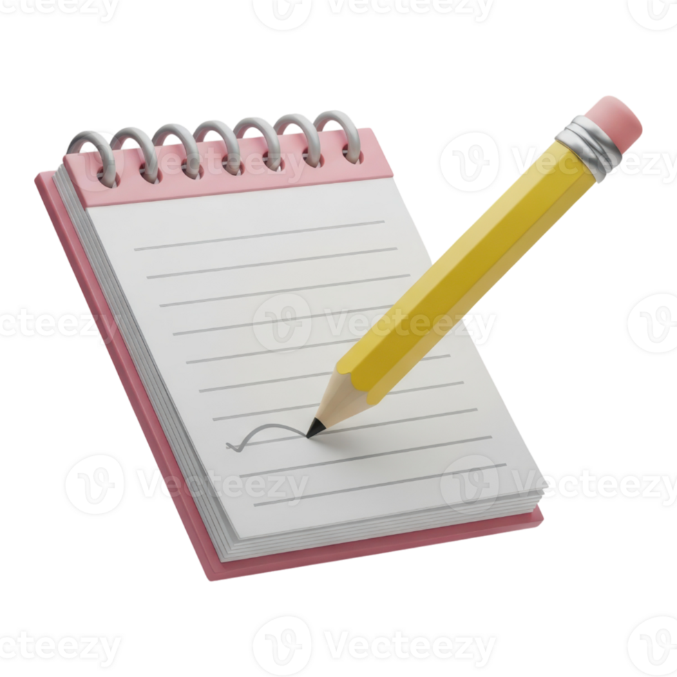 isometrico Visualizza di un' bloc notes con un' matita isolato su trasparente sfondo png