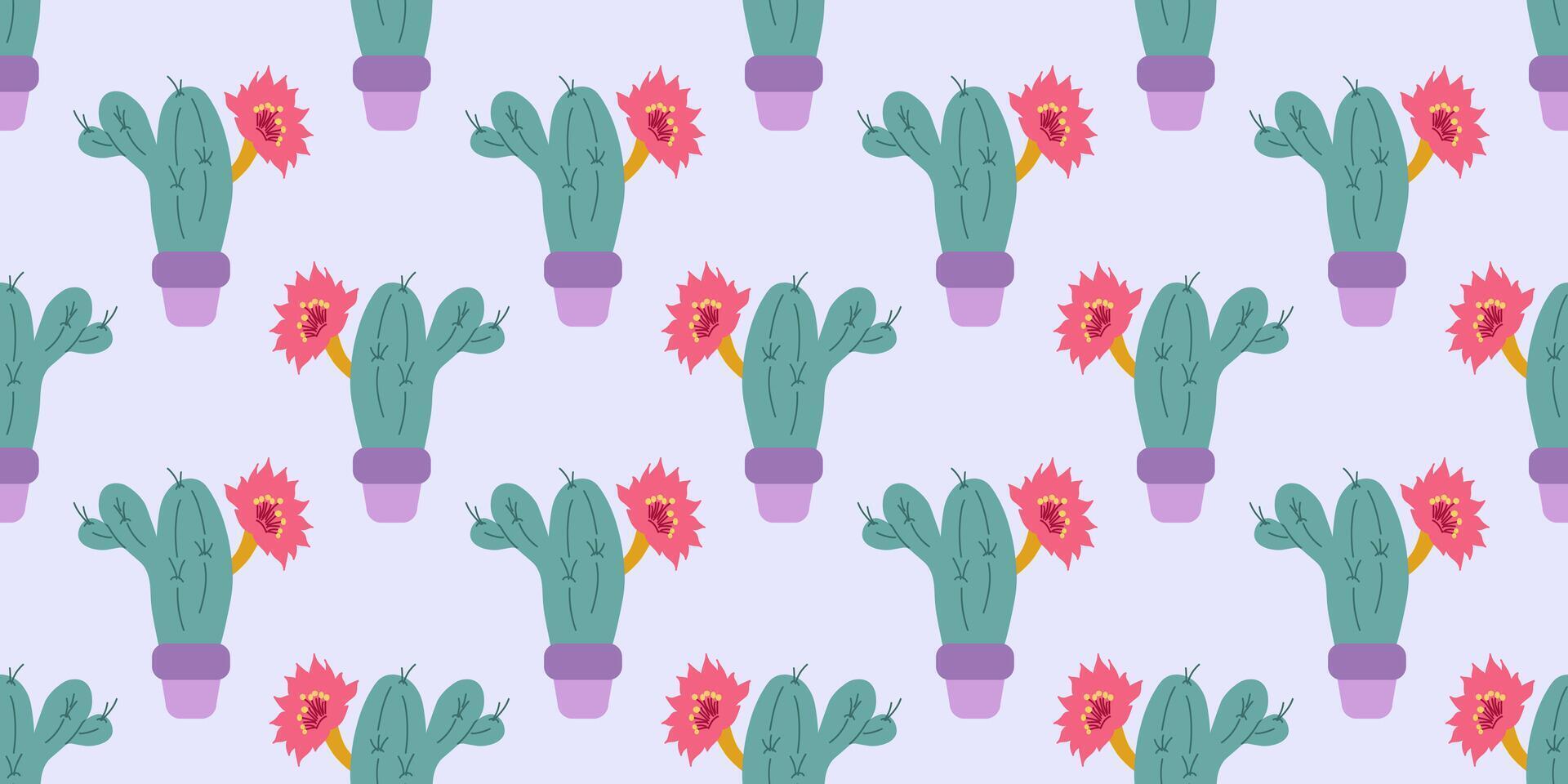 Vibrant cactus and flower pattern design vector