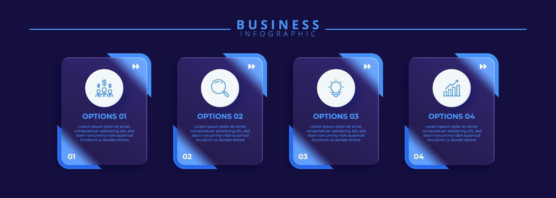 Infographic label design template featuring icons and four distinct steps. Ideal for process charts, presentation slides, workflow schemes, banners, diagrams, data visualizations. vector
