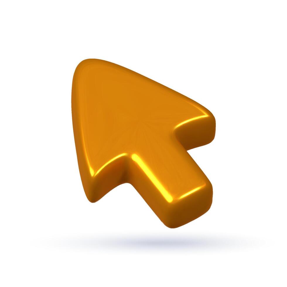Realistic gold arrow icon. Shiny 3D metallic cursor arrows pointing in multiple directions. Luxury golden navigation symbols isolated on white background. vector