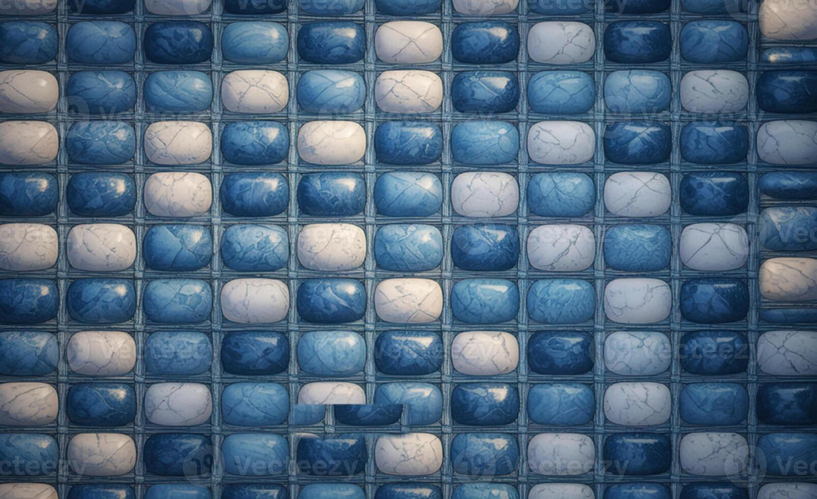Blue and white rounded square tiles with marble texture arranged in a grid pattern photo