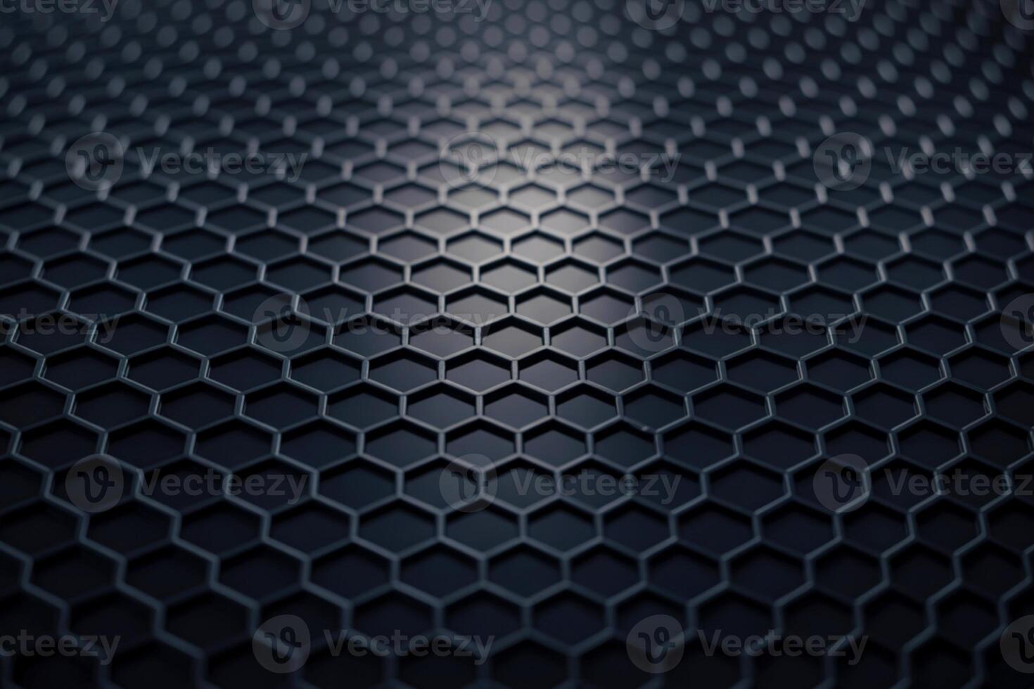 Dark hexagonal grid pattern with subtle lighting and depth of field photo