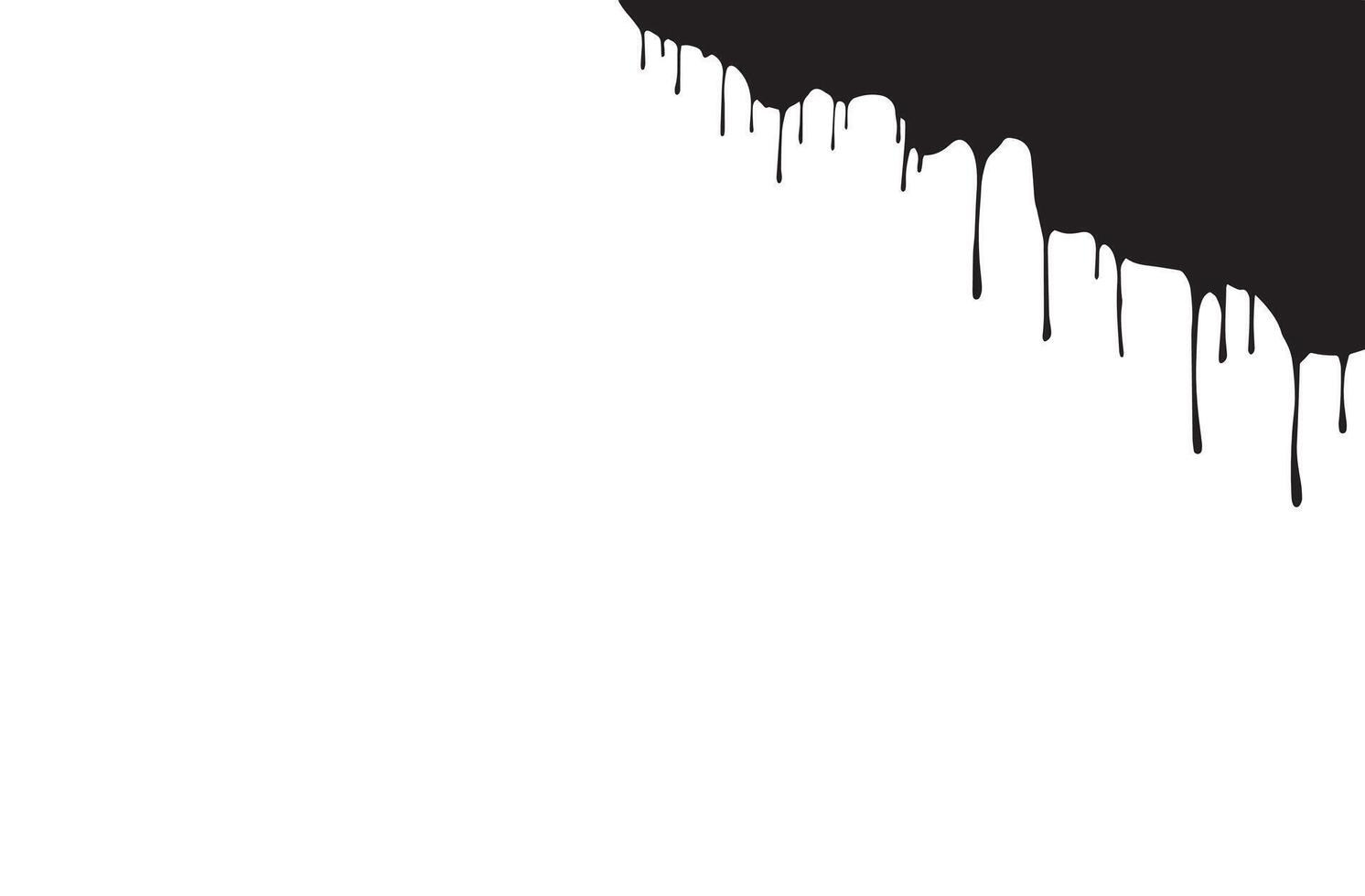 Black paint or ink dripping down from the top right corner on a clean white background, creating a graphic border. vector