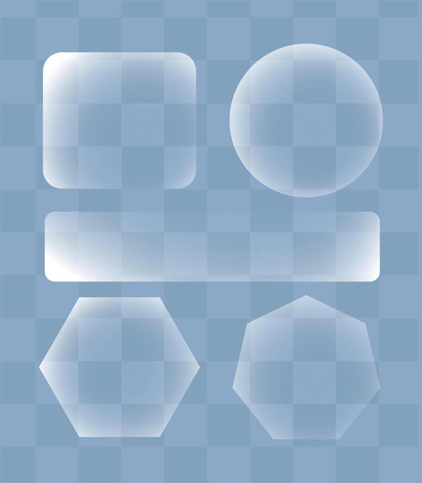 Glassmorphism Transparent Geometric Shapes , Frosted Glass UI Elements for Modern Web and App Design vector