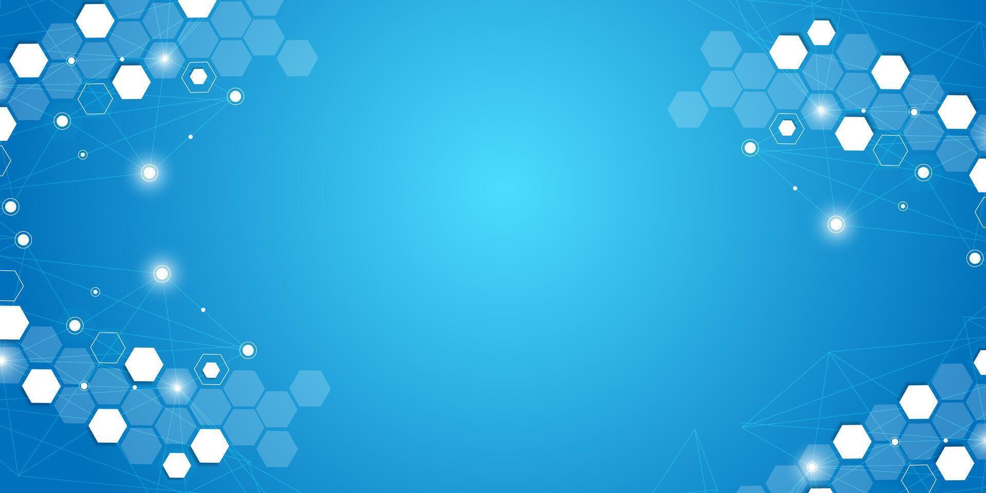 Abstract Blue Background with White Hexagons and Connecting Lines. vector