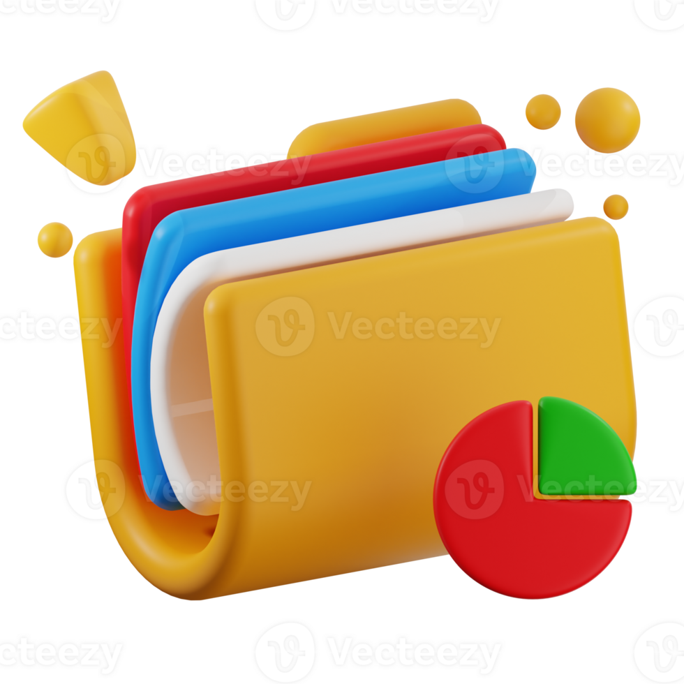 3D Illustration of Data Folder with Pie Chart png