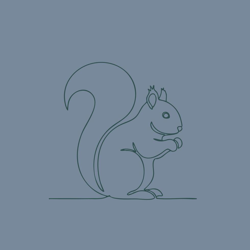 Minimalist Line Drawing of a Cute Squirrel with a Curled Tail and Playful Expression on a Solid vector