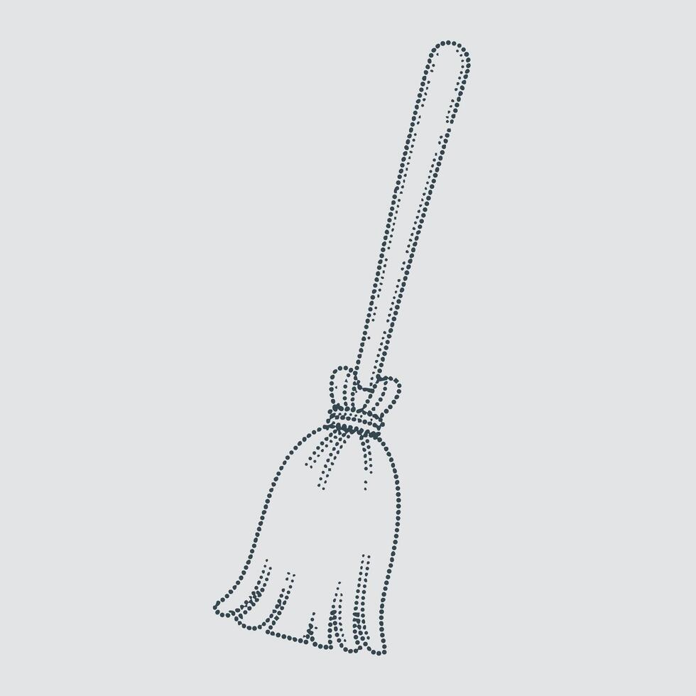 Minimalist Duster with Long Handle and Fringed End in Simple Line Drawing Style vector