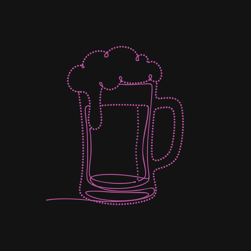 Neon outline of a beer mug with frothy foam on a dark , emphasizing a vibrant and playful drinking theme vector