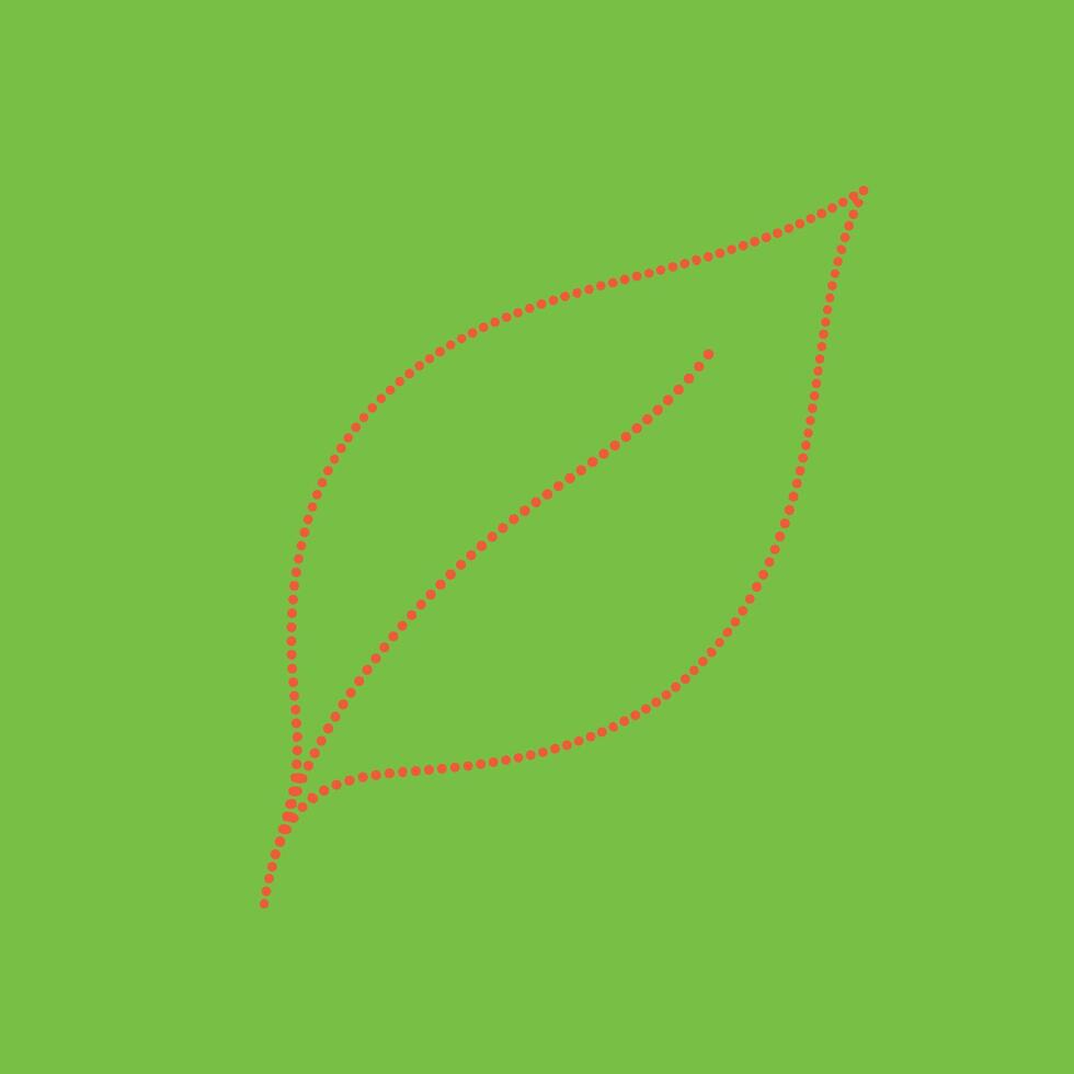 Minimalist green with a simple line drawing of two overlapping leaves in red dotted style vector