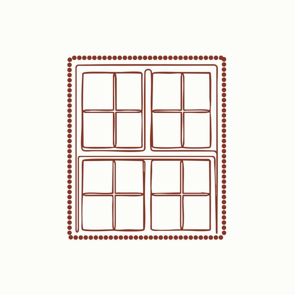 Stylized Hand-Drawn Window with Multiple Panes and Decorative Border in Minimalist Line Art Style vector