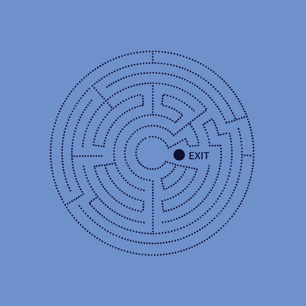 Complex circular maze with a single exit point on a solid blue , designed for puzzle-solving or entertainment purposes vector