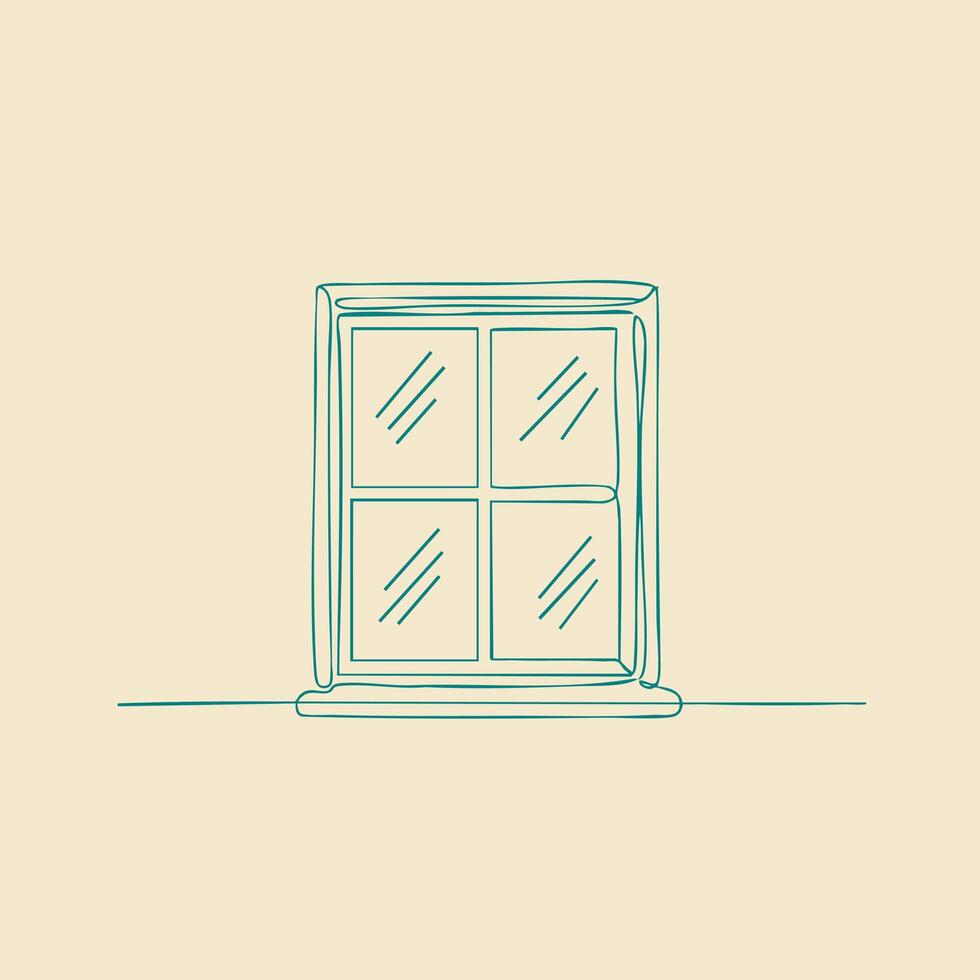 Minimalist hand-drawn window with four glass panes, simple frame, and subtle emphasizing clean design vector