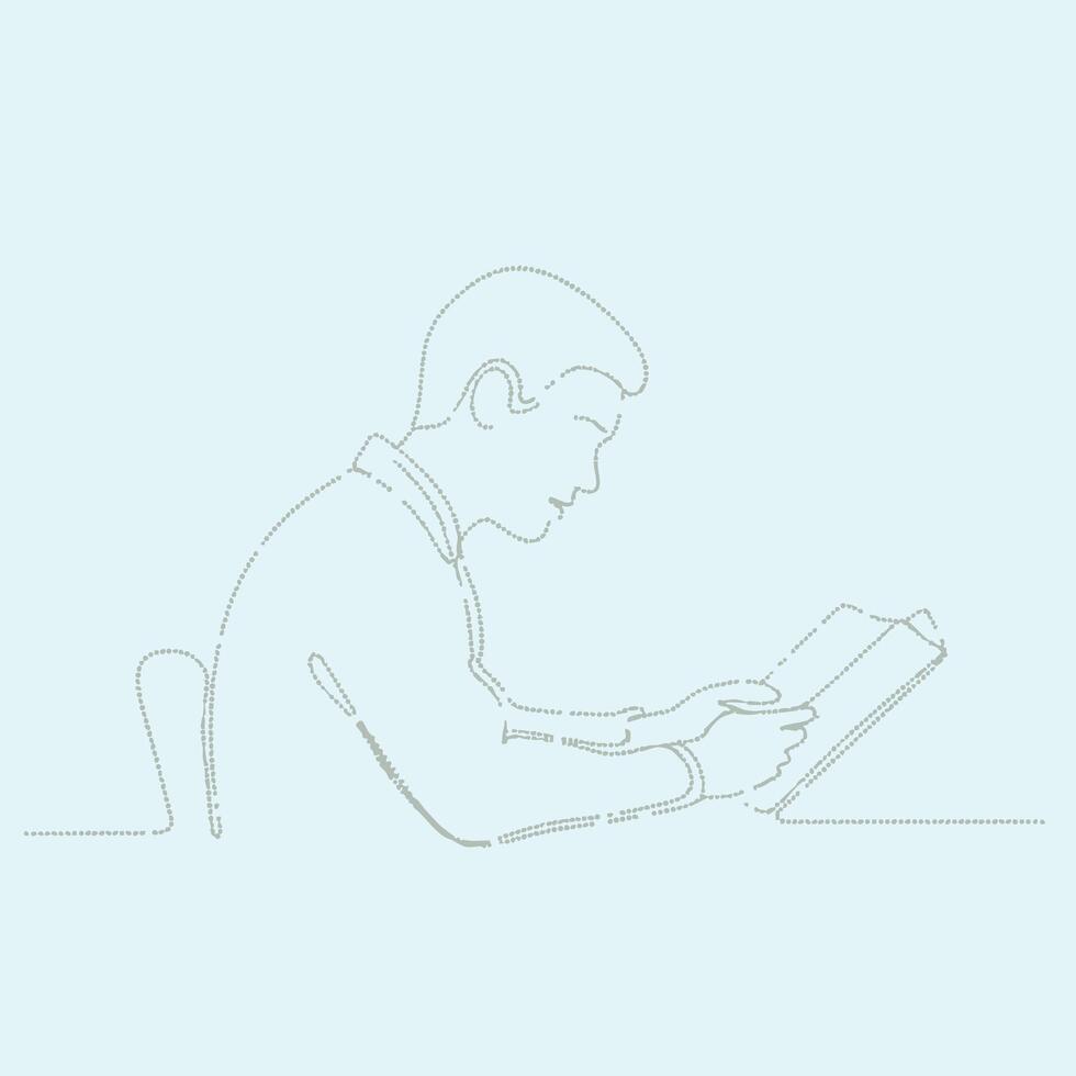 Person Using a Tablet Device with Focus and Engagement in a Minimalist Environment vector