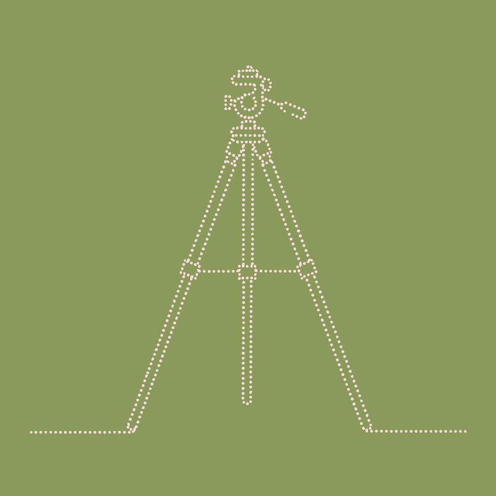 Dotted line drawing of a person standing on a tripod with arms extended, set against a solid green vector