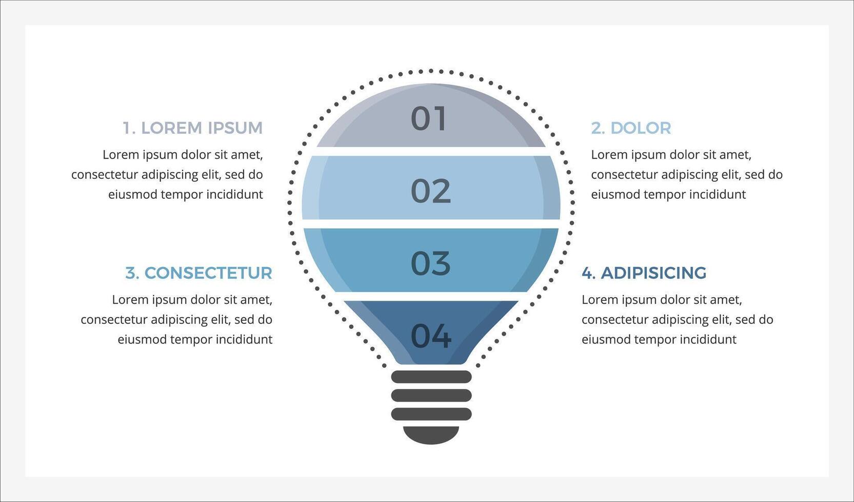 Infographic template with a light bulb divided on four elements, symbolizing innovative ideas, step or options vector