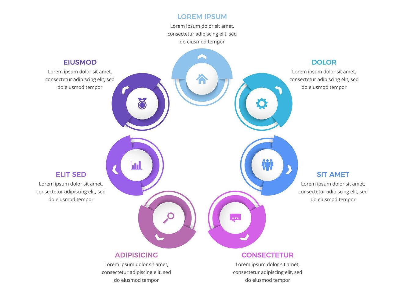 Circle diagram template with seven elements, infographic template vector
