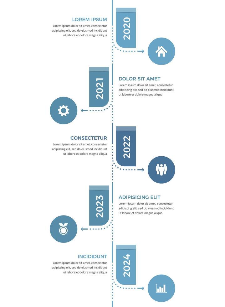 Vertical timeline - infographic template with 5 elements with place for dates, icons and text vector