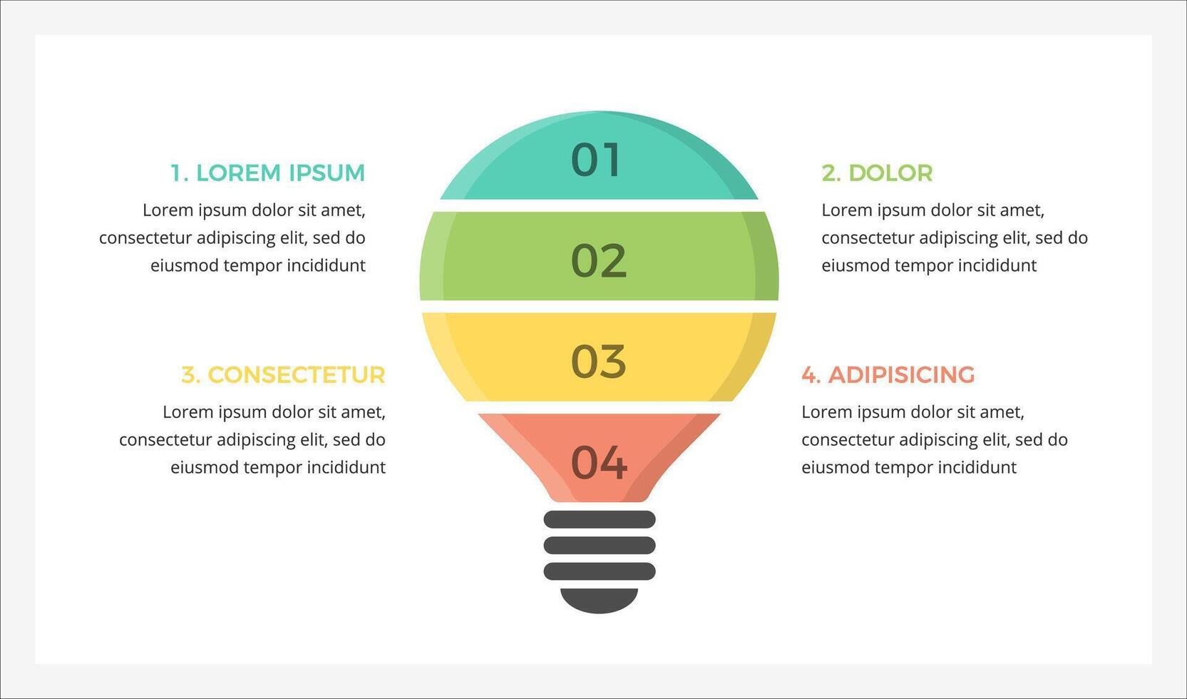 Infographic template featuring a light bulb with four distinct elements, symbolizing innovative ideas and highlighting key concepts or steps vector
