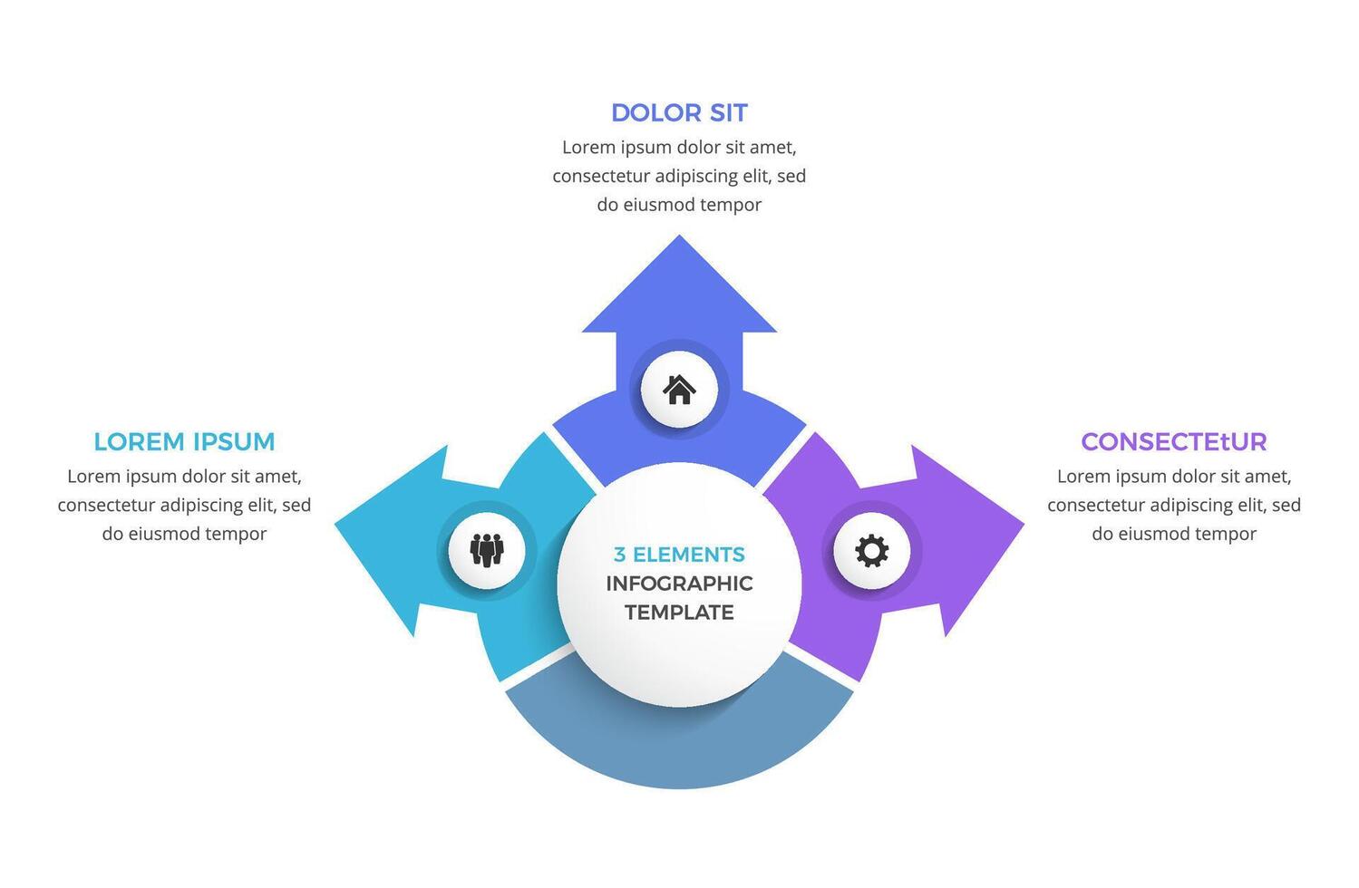 Circle diagram with arrows, process visualization infographic template with 3 steps or options vector