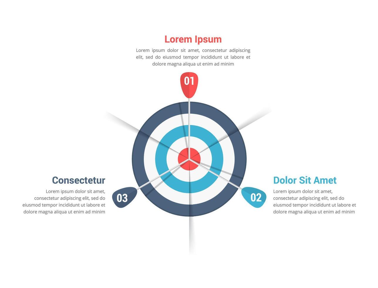 Target with three arrows, three steps to your goal, vector