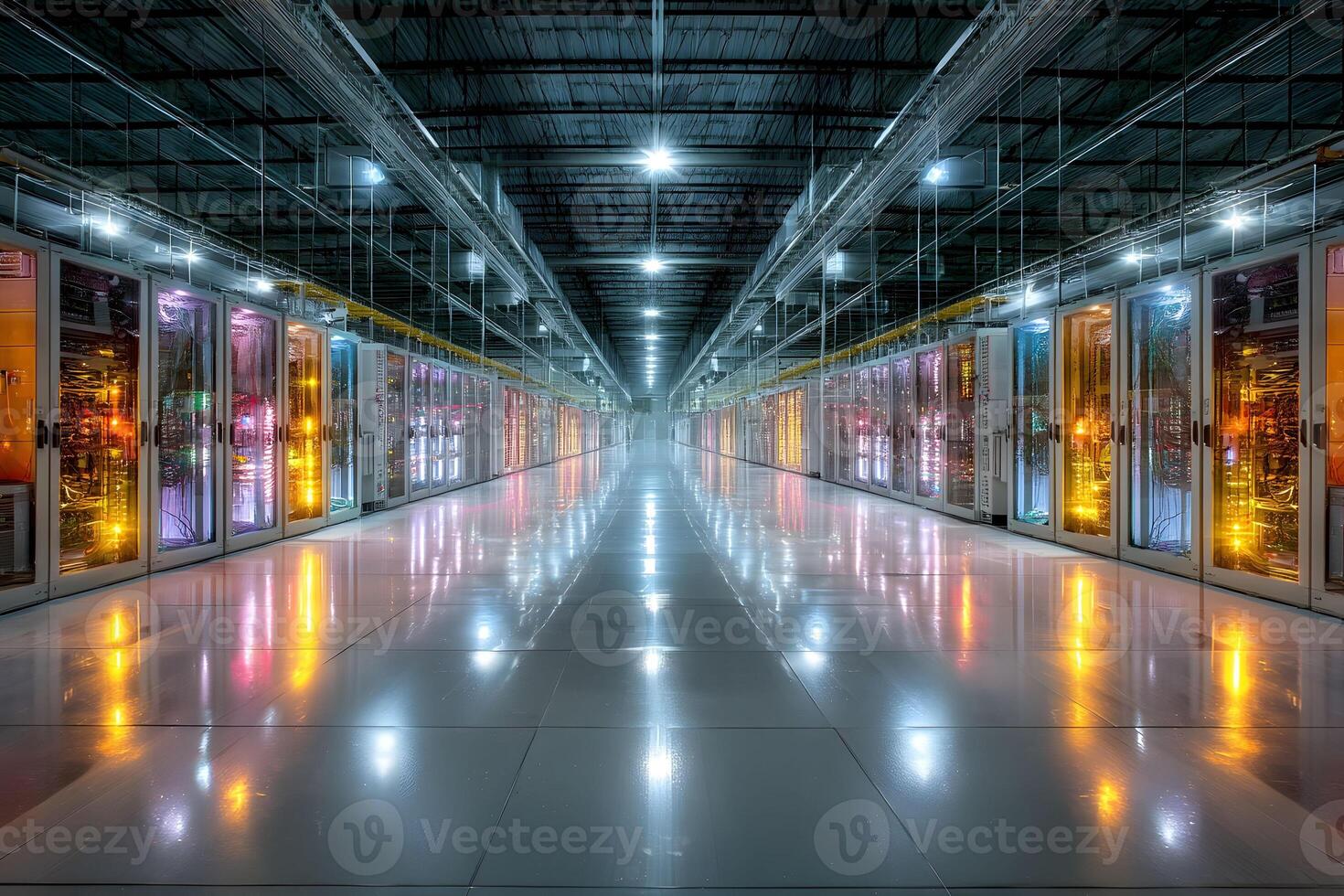 Data Center with Server Racks in Perspective for Technology and Infrastructure Design photo