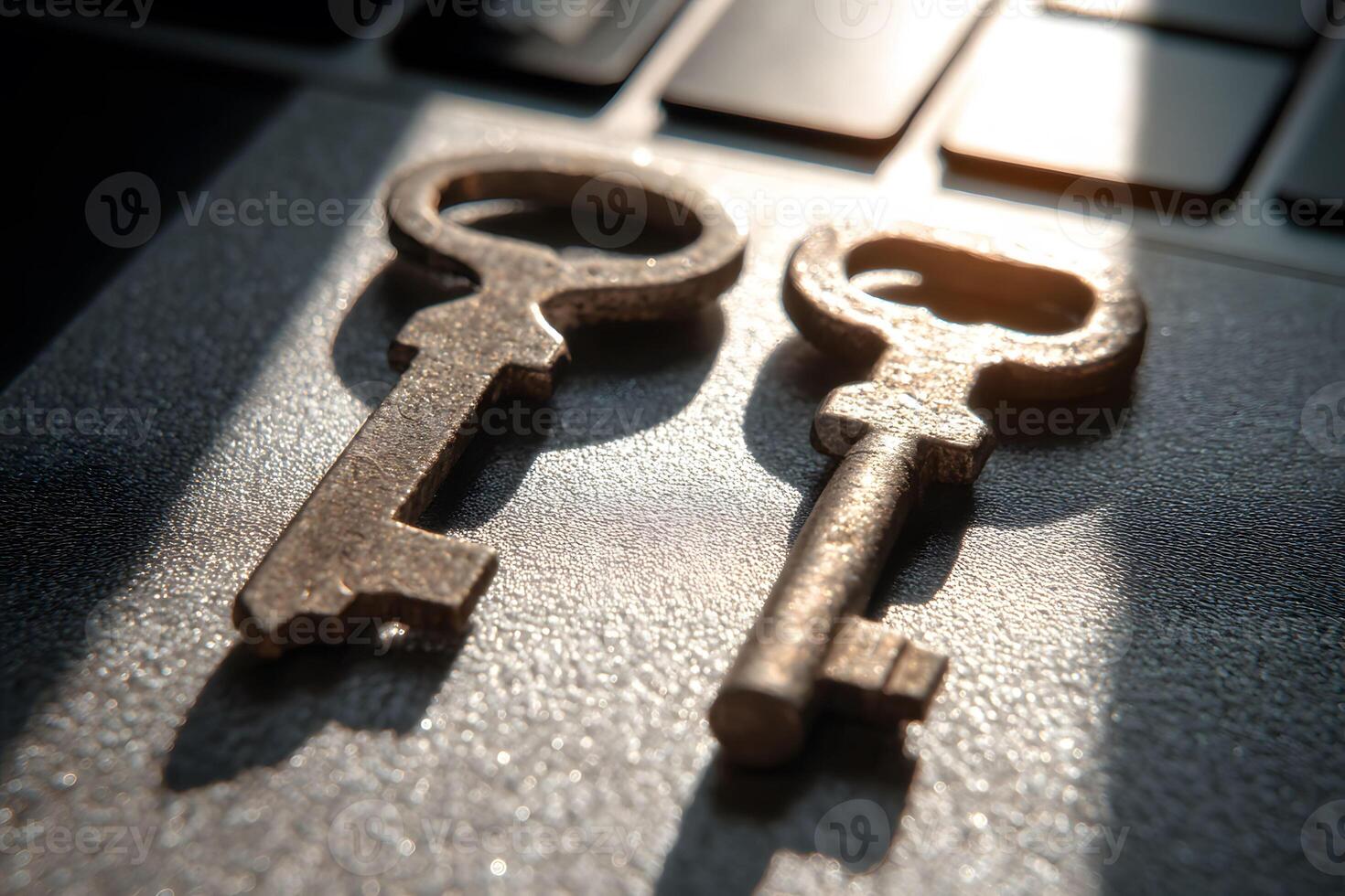 Old-Fashioned Keys on Laptop Keyboard - Concept of Digital Security and Access photo