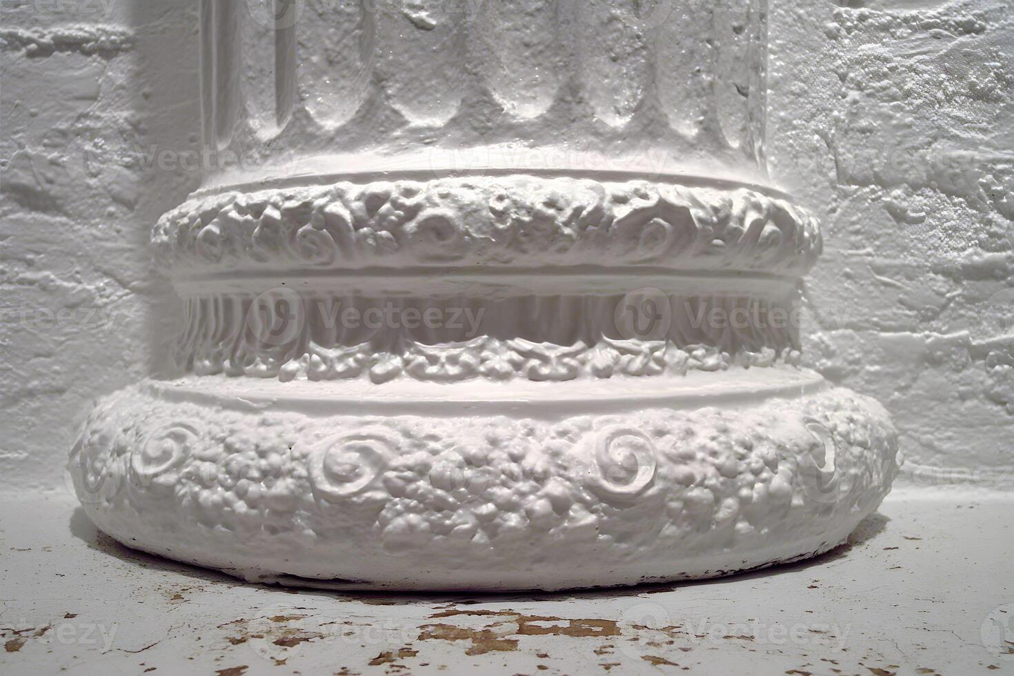 Ornate White Column Base with Textured Patterns for Architectural Design photo