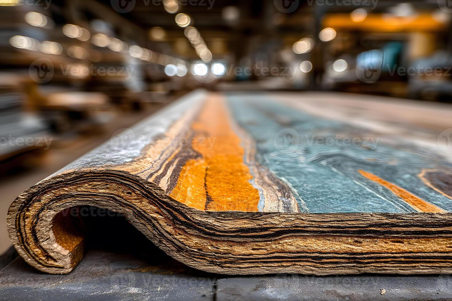 Close-Up of Multicolored Stone Slab with Natural Patterns in Industrial Setting photo