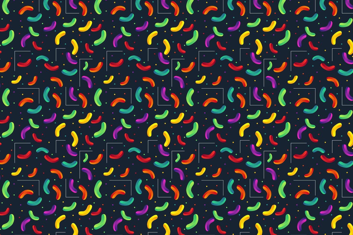 Gradient color lines collection on black background, smooth curves looping into abstract shapes set in vibrant palette. vector