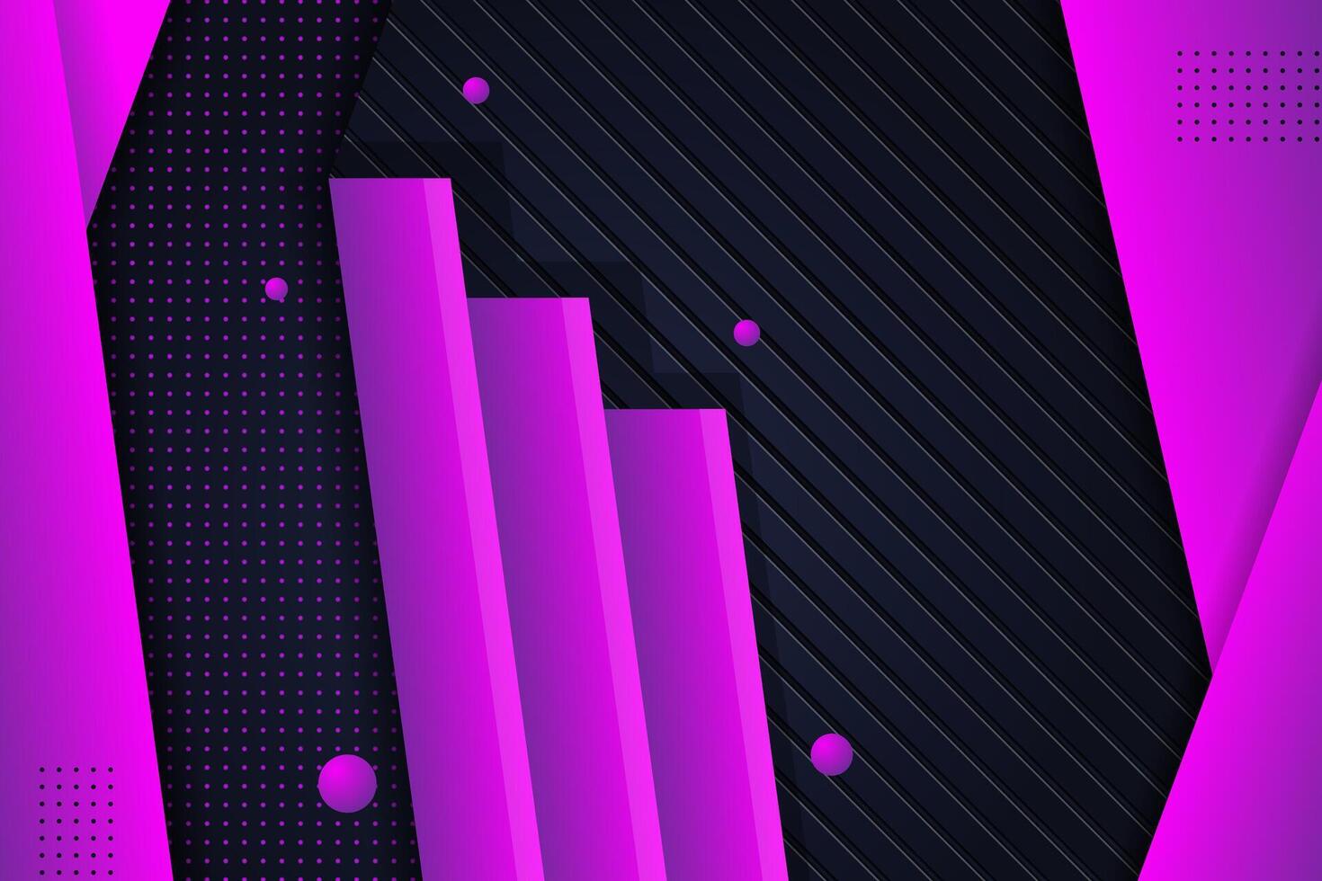 Futuristic Abstract and gradient Purple pink Neon Light Shapes On Black Background with Empty Space For Texts. transparency dot circle and diagonal line pattern vector