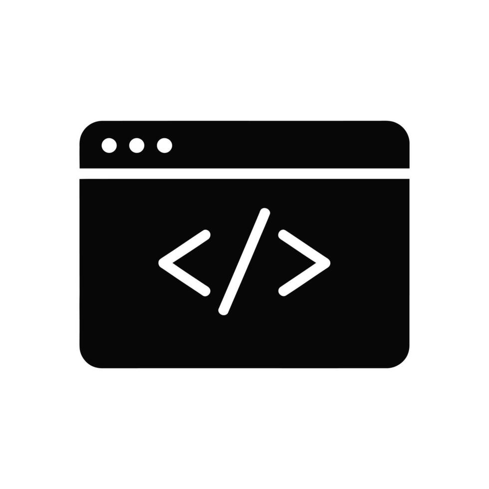 Black browser window with coding symbol icon on a white background vector
