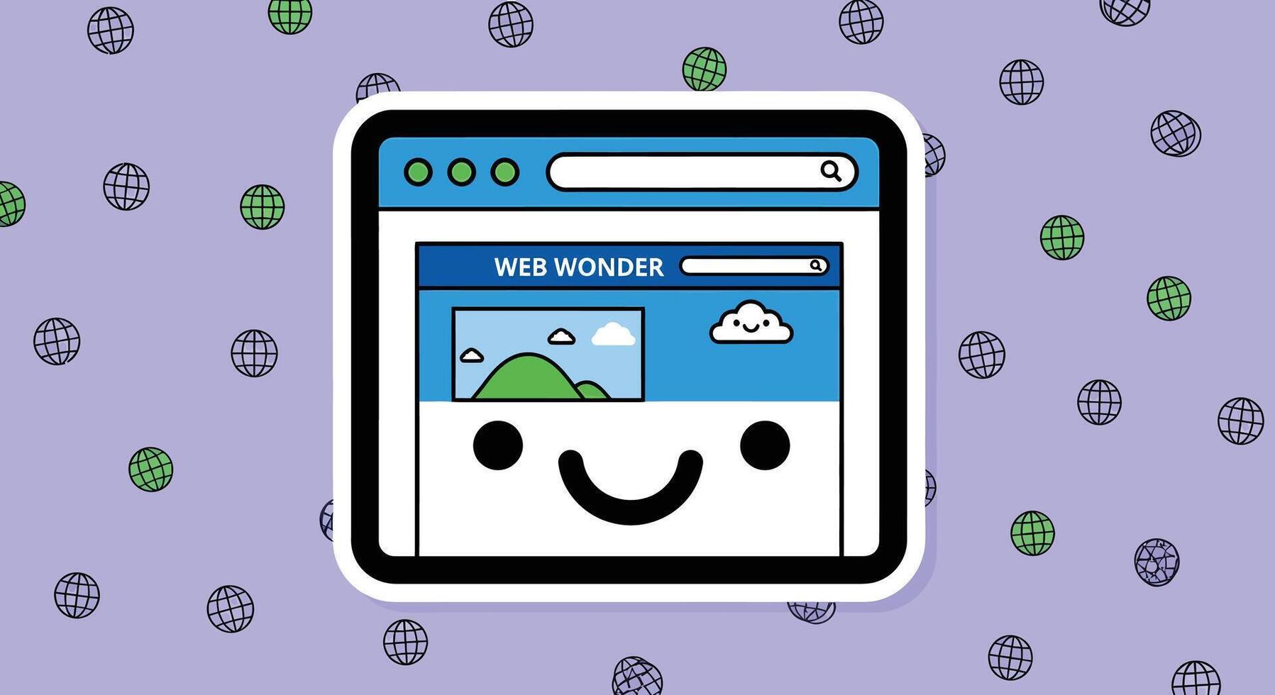Cute Web Browser with Smiling Face, Internet, World Wide Web, Illustration vector