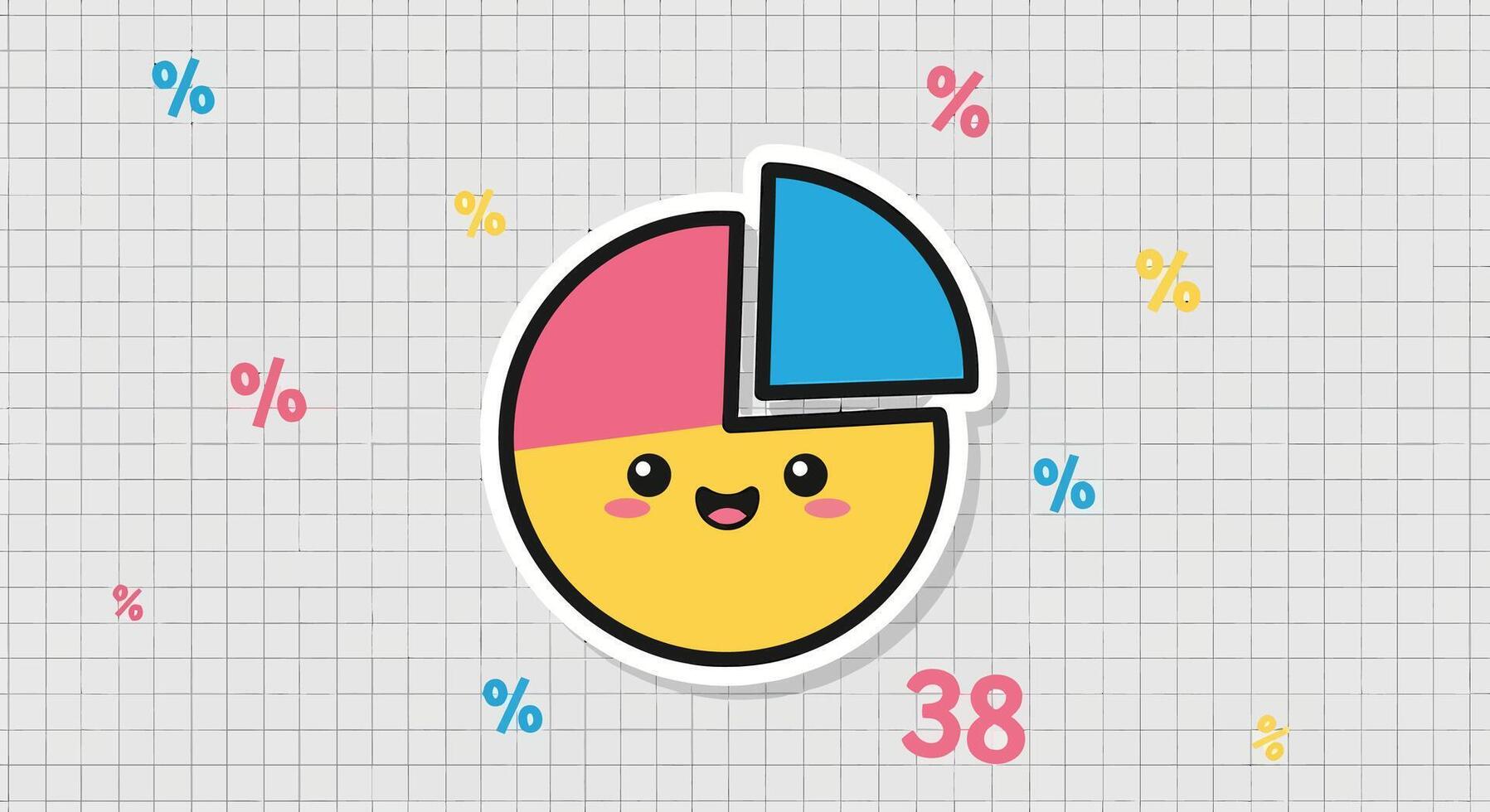 Cute Pie Chart Illustration with Percentages and Smiling Face, Data Visualization vector