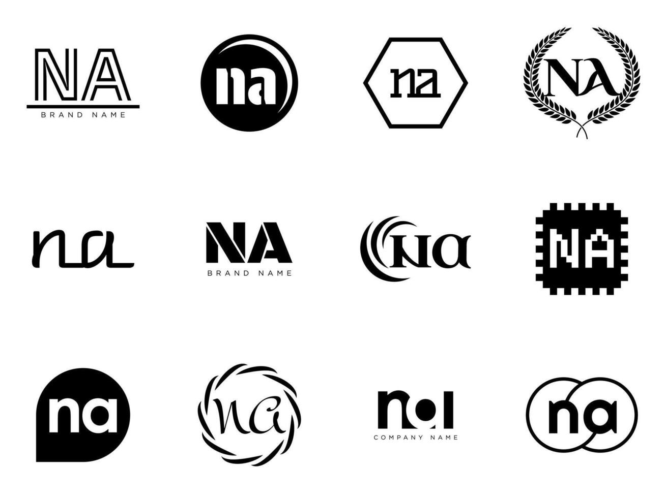 NA logo template. Letter n and a logotype. Set different classic serif lettering and modern bold text with design elements. Initial font typography. vector