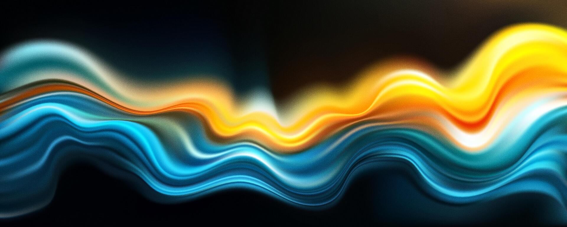 Trendy blue and yellow gradient waves on black. Abstract blurred texture noise background. Grainy film effect texture gradient template for your graphic design, banner, poste vector