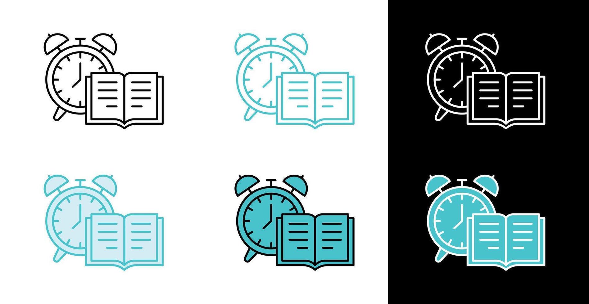 Clock with book icon for academic planning and study reminder in line and fill style vector