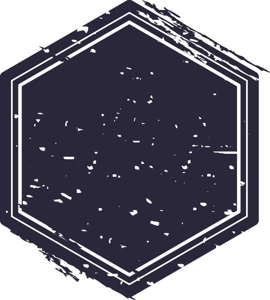 Distressed hexagon frame creating retro grunge border shape vector