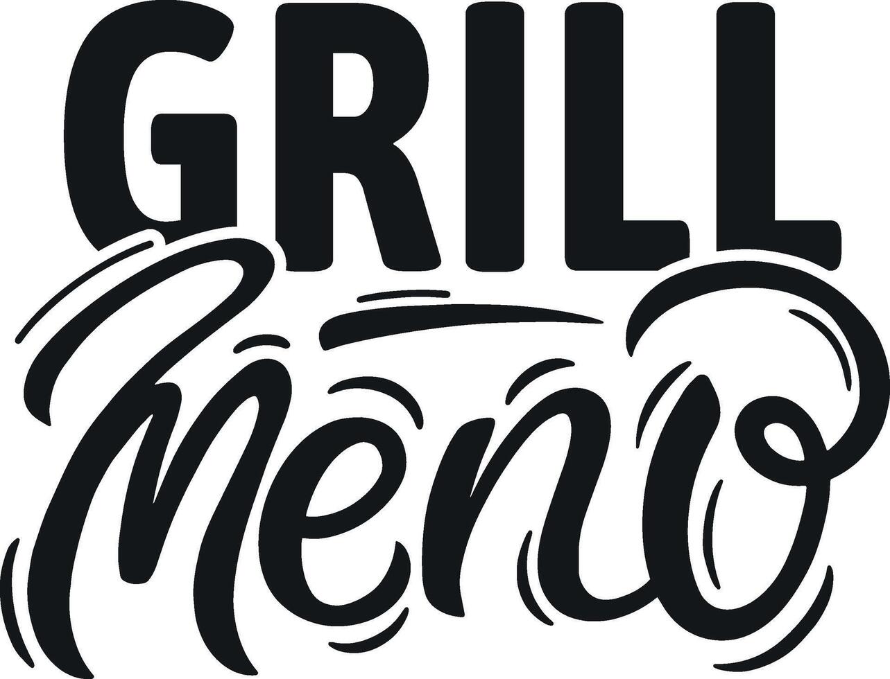 Grill menu bold uppercase and script lettering typography design vector