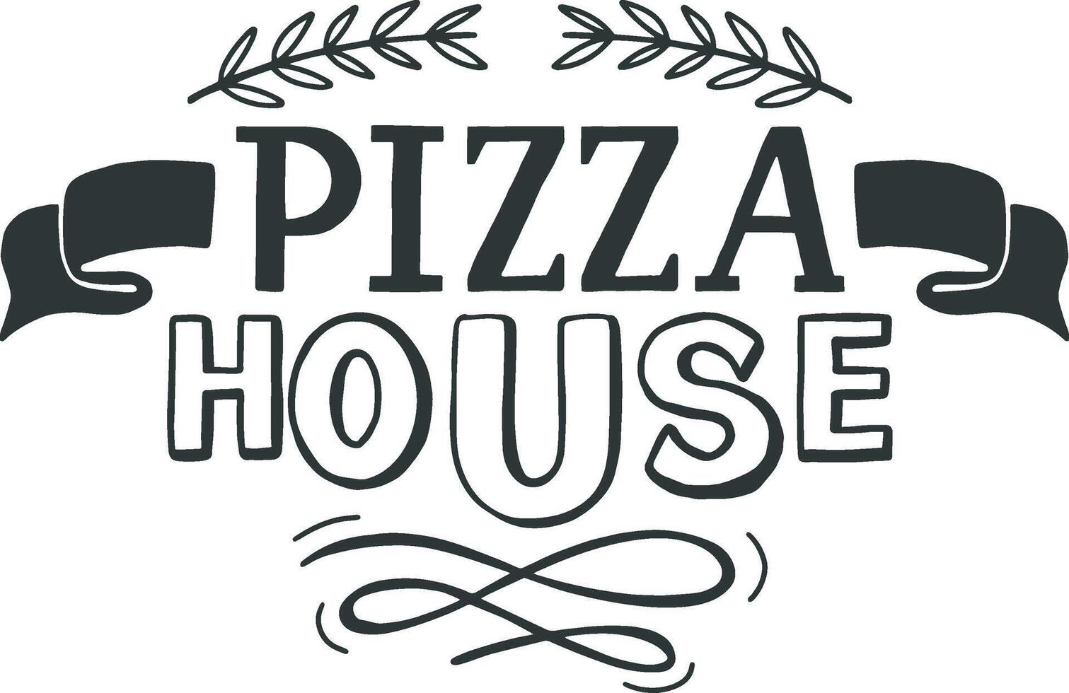Pizza House lettering design with scroll and olive branches vector