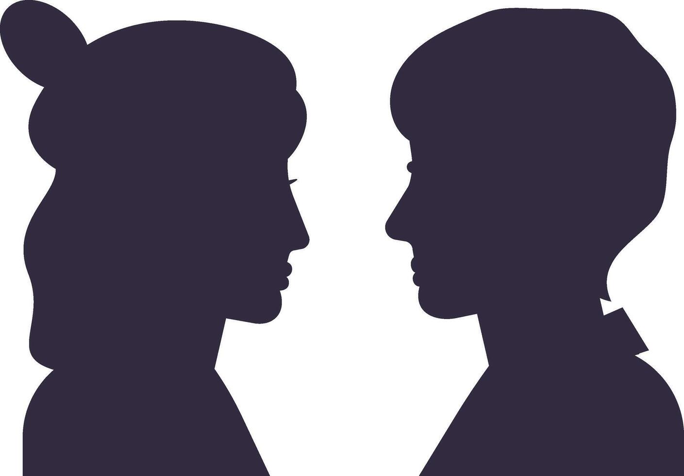 Couple silhouettes facing creating connection and relationship concept vector