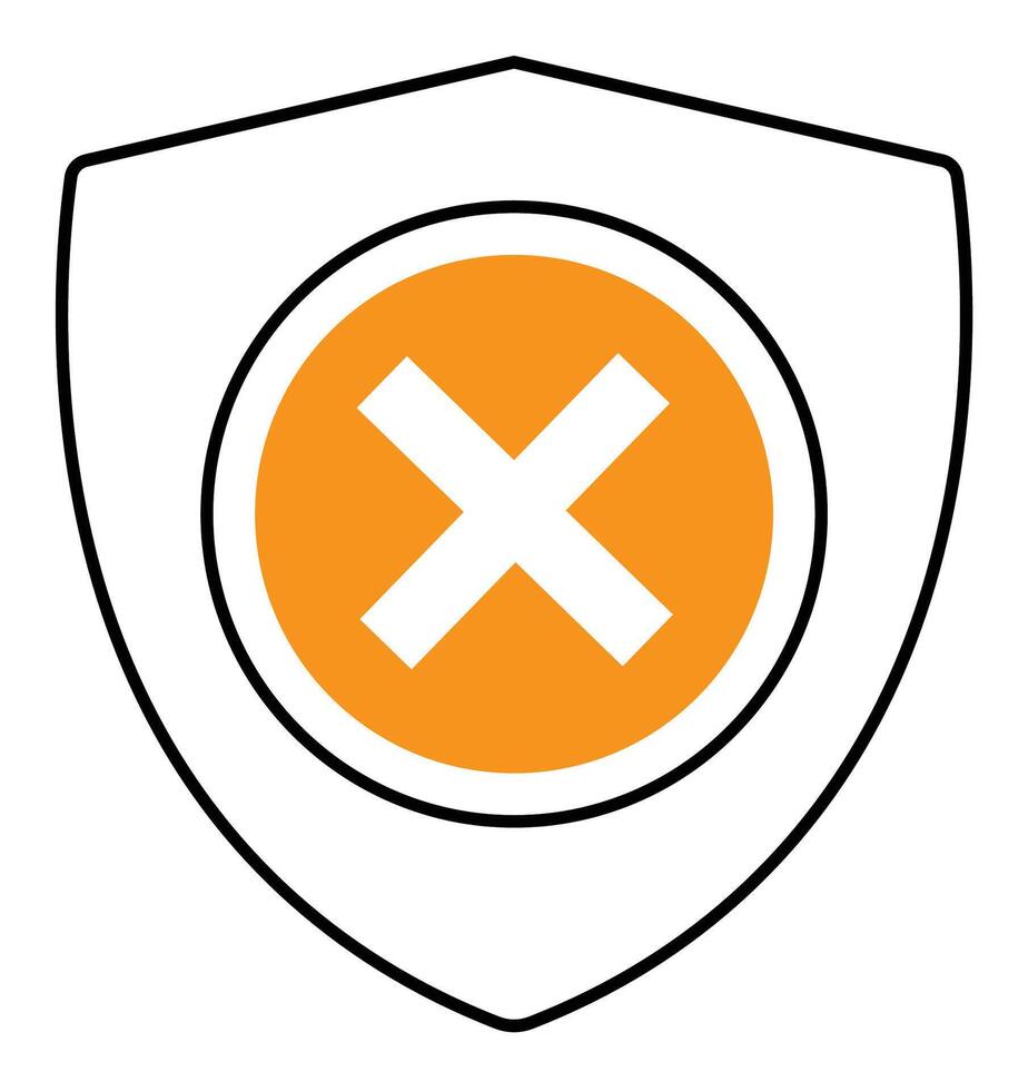 Orange circle with white cross inside a shield outline protection security vector