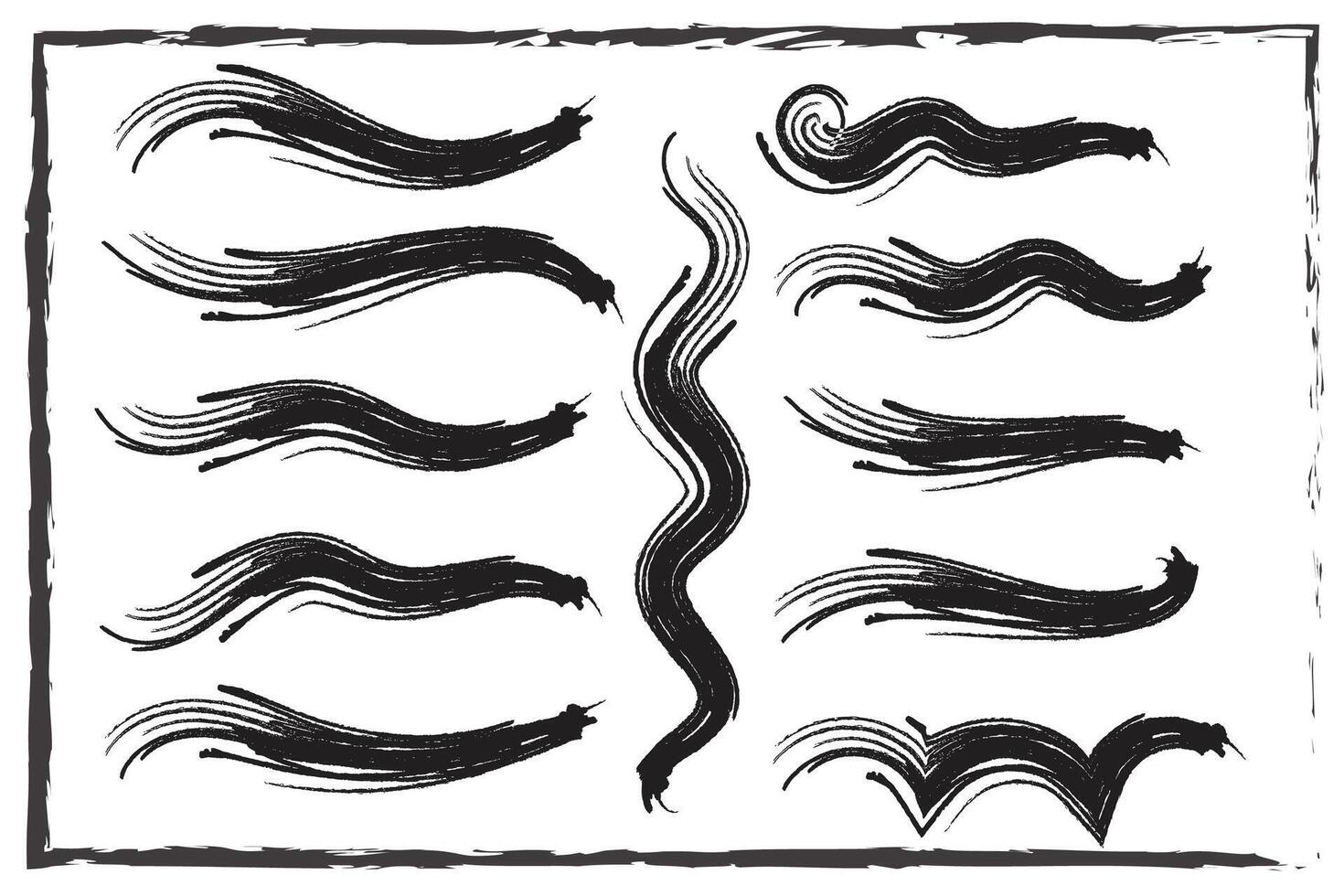 Dynamic Brush Stroke Lines and Swirls in a Textured Frame underline wavy line vector