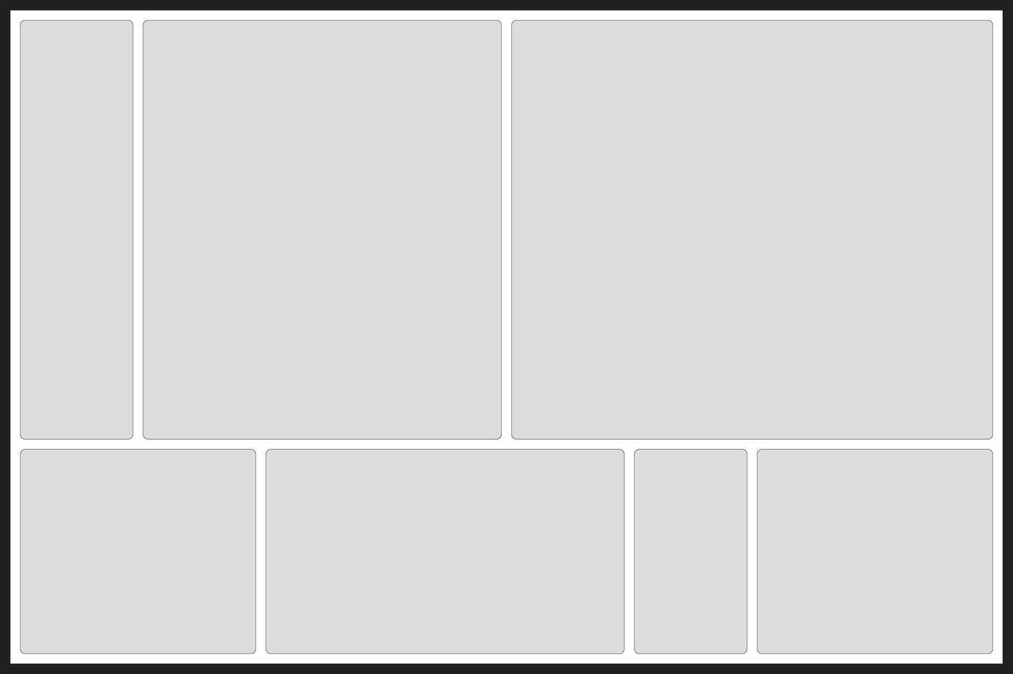 Grid layout with nine empty rectangular frames and rounded corners rectangles vector